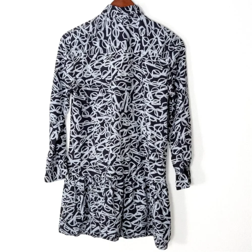 Kate Spade Shirt Dress Black White Print Size S Modernist Editorial Chic